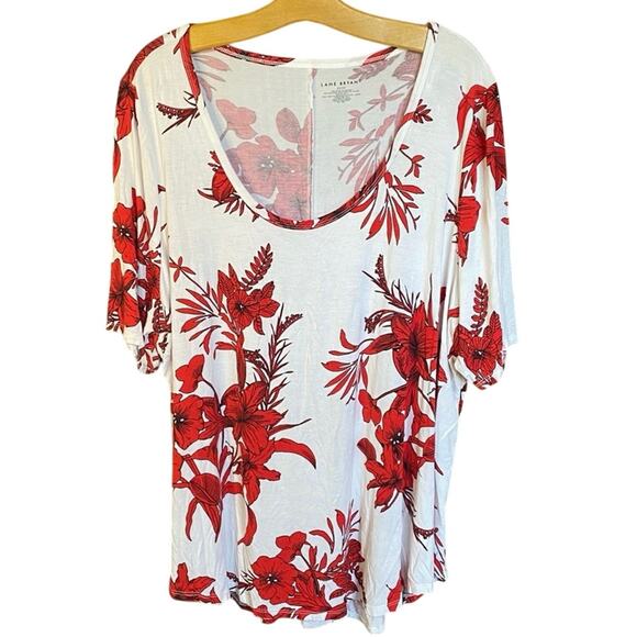 Lane Bryant Red and White tropical Short Sleeve knit Blouse top 22 24 plus size - Picture 2 of 6